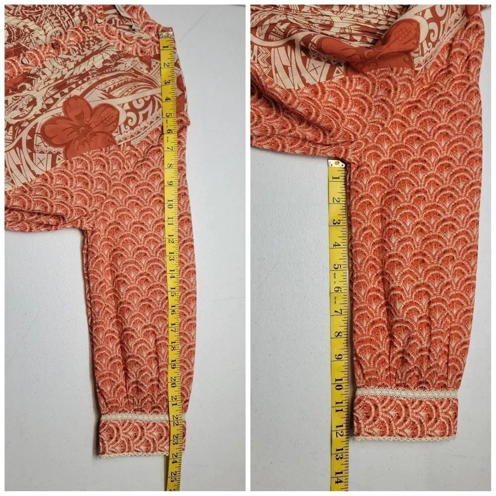 Soft Surroundings Floral Patterned 3/4 Sleeve Tunic Rust Terracotta and Cream - Picture 11 of 12